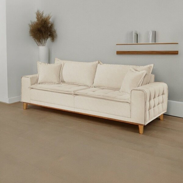 Sofá Para Sala De Estar Fixo 4 Lugares Orfeu Luxo Bege Claro