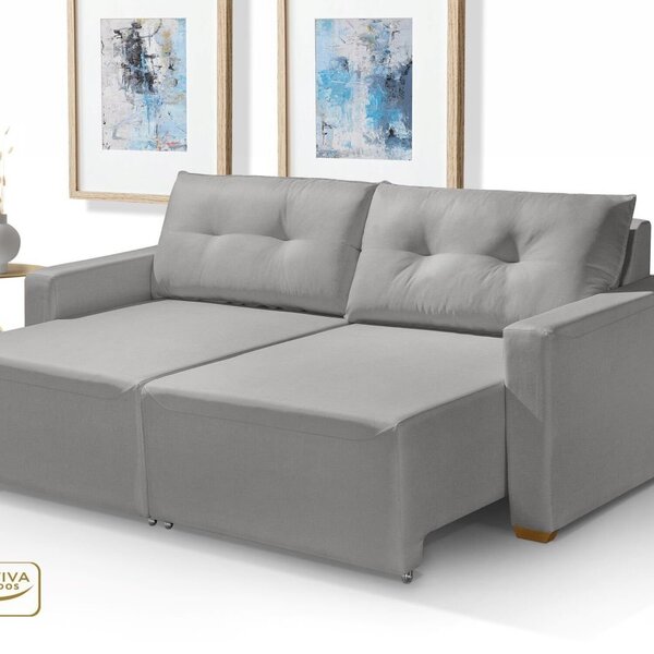 Sofá Para Sala De Estar Palermo Linho - 178 Cm Cinza Claro