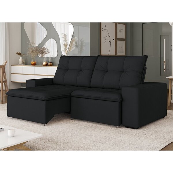 Sofá Para Sala De Estar Retrátil E Reclinável Damasco Preto