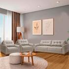 Sofá Para Sala Pequena E 2 Poltronas Living Linho Bege Verona