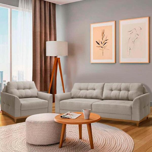 Sofá Para Sala Pequena E Poltrona Living Linho Bege Verona 2.