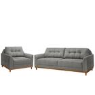 Sofá Para Sala Pequena E Poltrona Living Linho Cinza Escuro V