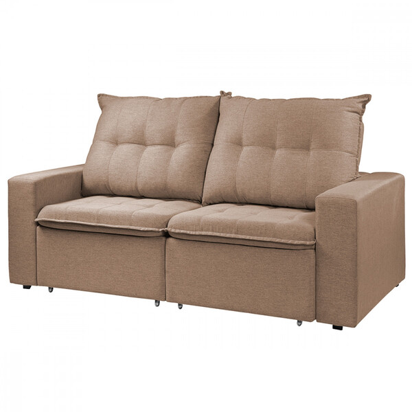 Sofá Para Sala Reclinavel Estofado Berlim 200cm Veludo Bege