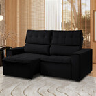 Sofá Para Sala Reclinável Estofado Cancún 200cm Veludo Preto