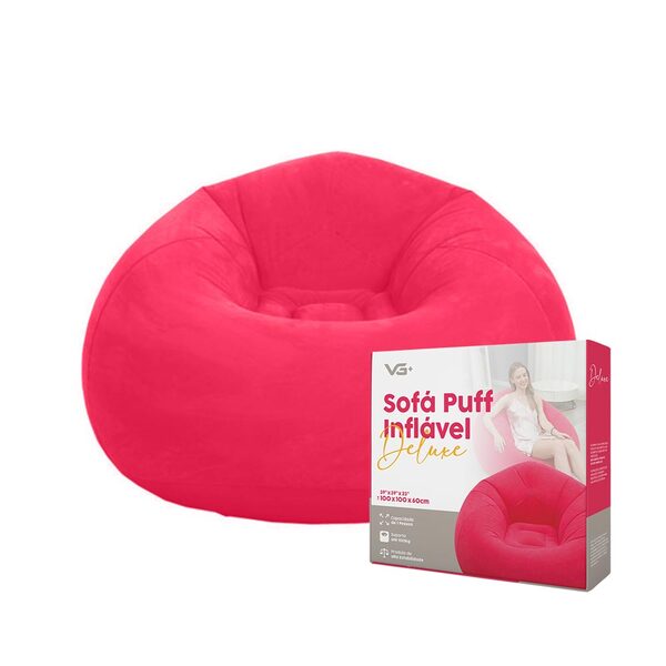 Sofá Poltrona Puff Inflável Deluxe Aveludado VG Plus Rosa