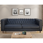 Sofá Ravena 02 Lugares Couro Preto A101 200 Cm Pés De Madeira