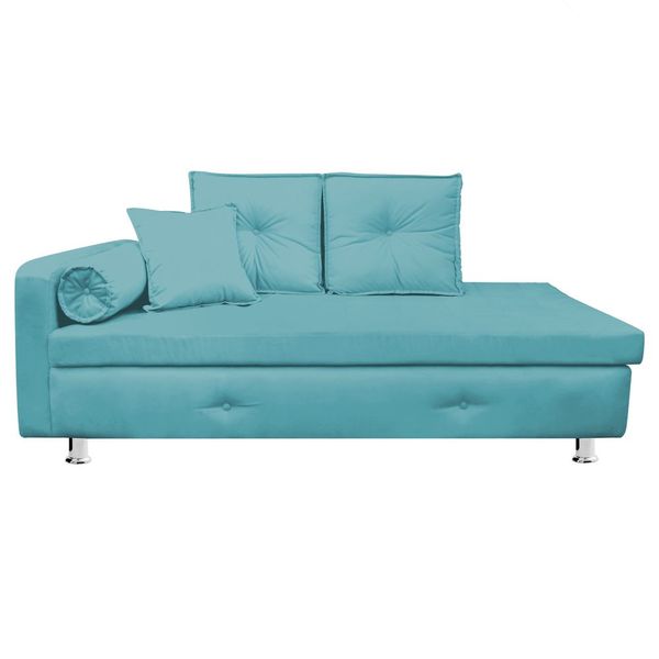 Sofá Recamier Cancun 160 Cm Suede Azul Turquesa Pés Acrílico