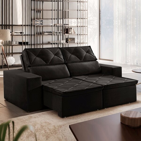 Sofá Recife 3 Lugares Retrátil E Reclinável 205cm Com Molas Y