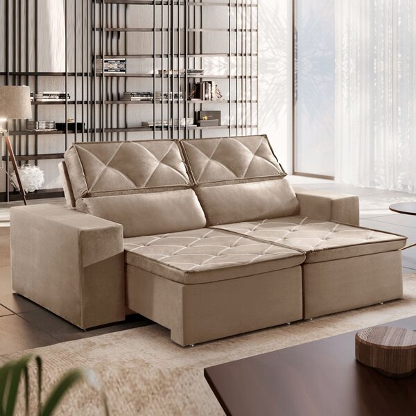 Sofá Recife 3 Lugares Retrátil E Reclinável 205cm Com Molas Y