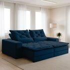 Sofá Reclinável 3 Lugares 210cm Dallas Veludo Azul Marinho
