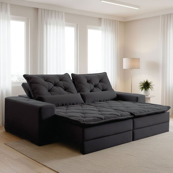 Sofá Reclinável 3 Lugares 210cm Dallas Veludo Grafite