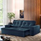 Sofá Reclinável 4 Lugares 290cm Enzo  Veludo Azul Marinho