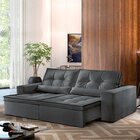 Sofá Reclinável 4 Lugares 290cm Enzo  Veludo Grafite