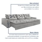 Sofá Reclinável 5 Lugares 320cm Dallas Veludo   Veludo Cinza