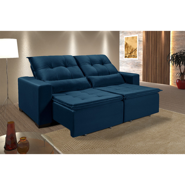Sofá Reclinável Retrátil Chicago 2,00m Veludo Azul Marinho