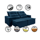 Sofá Reclinável Retrátil Chicago 2,00m Veludo Azul Marinho