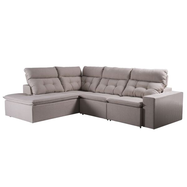 Sofá Retrátil 04 Lugares 170cm Londres Com Chaise Veludo Bege