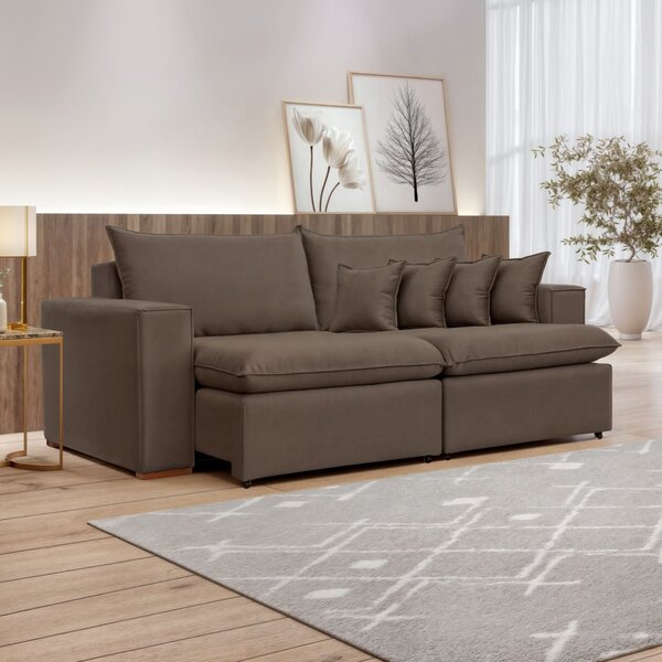 Sofá Retrátil 200cm Barcelona Yescasa Veludo/marrom