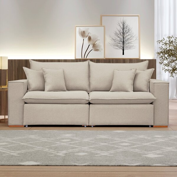 Sofá Retrátil 220cm Barcelona Veludo/bege Claro Leroy Merlin