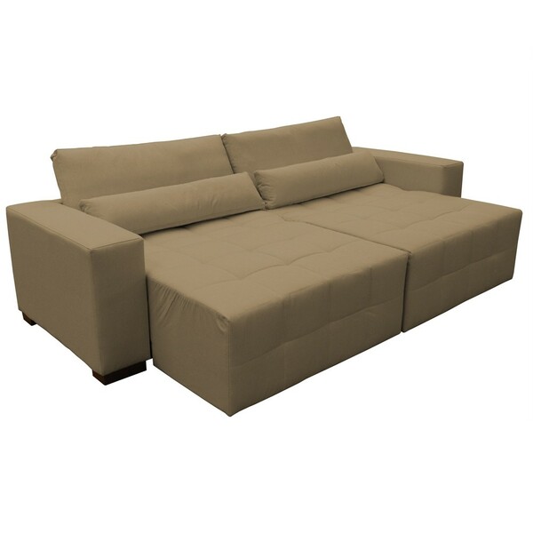 Sofá Retrátil 230cm Sala De Estar Becky Linho Nude - Gran Belo