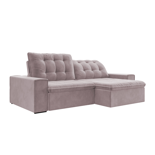 Sofá Retrátil 234 Cm Sala De Estar Gabi Suede Rosê G52 - Gran