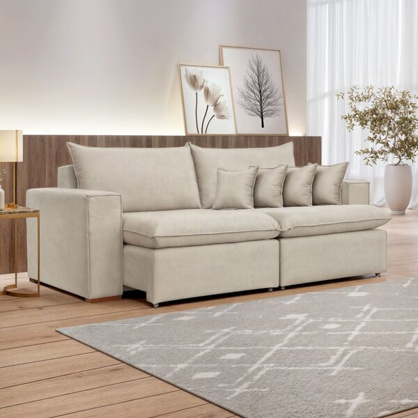 Sofá Retrátil 240cm Barcelona Yescasa Veludo/bege Claro