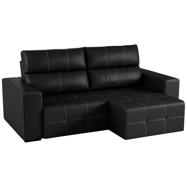 Sofá Retrátil 244cm Nero Couro Preto - Gran Belo