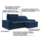 Sofá Retrátil 254 Cm Sala De Estar Gabi Suede Azul Marinho G5