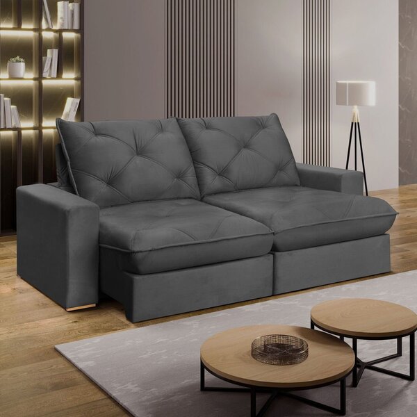 Sofá Retrátil 280cm Pilow 25cm Mônaco Yescasa Cinza