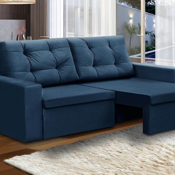 Sofá Retrátil 2 Lugares 1,80m Lia Suede Azul  Madelina Decor