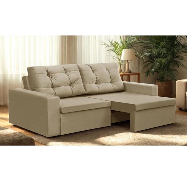 Sofá Retrátil 2 Lugares 1,80m Lisboa Suede Bege Mirra Decor
