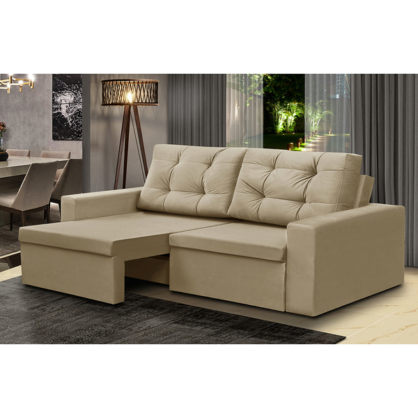 Sofá Retrátil 2 Lugares 1,80m Liz Suede Bege Adonai Estofados