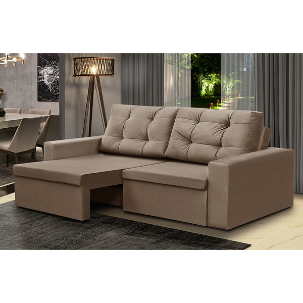 Sofá Retrátil 2 Lugares 1,80m Liz Suede Cappuccino Adonai Est