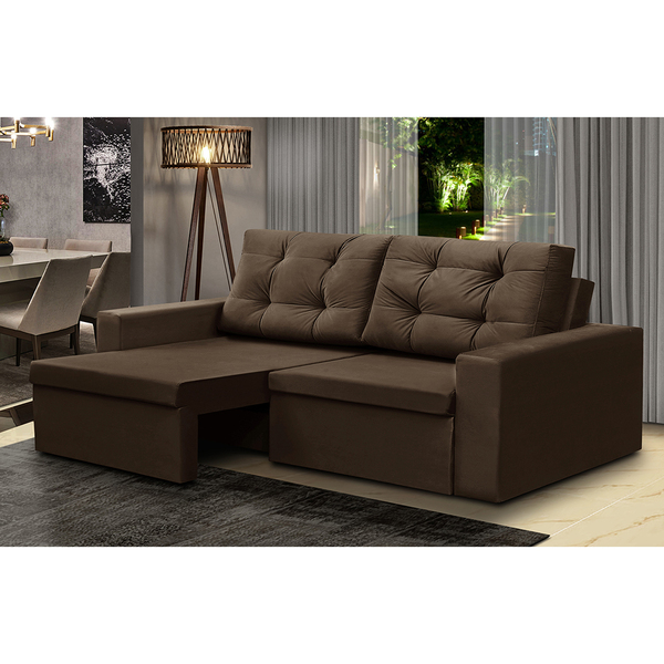 Sofá Retrátil 2 Lugares 1,80m Liz Suede Marrom Adonai Estofad