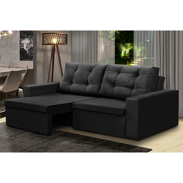 Sofá Retrátil 2 Lugares 1,80m Liz Suede Preto Adonai Estofados