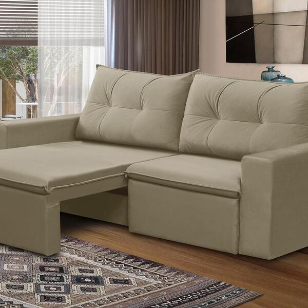 Sofá Retrátil 2 Lugares 1,80m Luana Suede Bege  Madelina Decor
