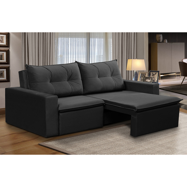 Sofá Retrátil 2 Lugares 1,80m Luna Suede Preto Adonai Estofad