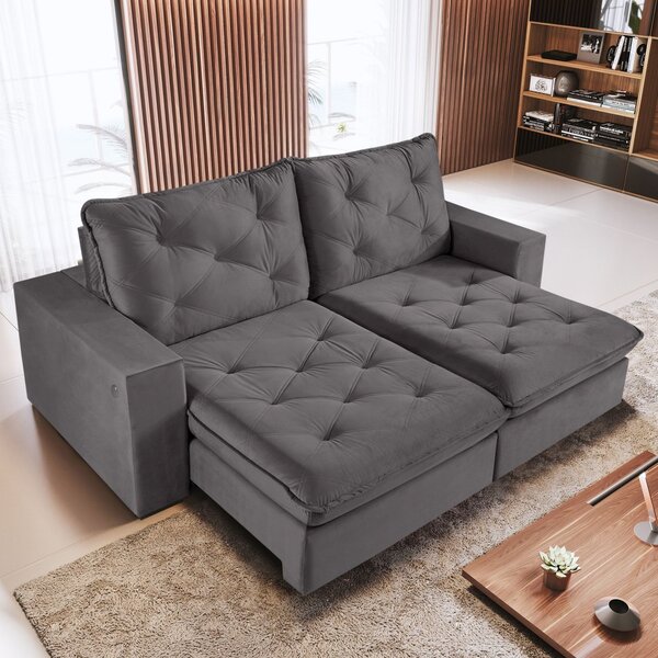 Sofá Retrátil 2 Lugares 190cm Solar Com Usb  Cinza