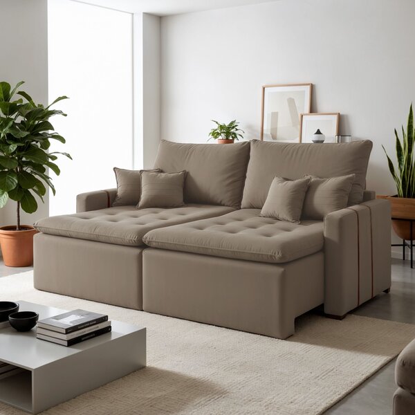 Sofá Retrátil 2 Lugares 220 Cm Chicago  Bege