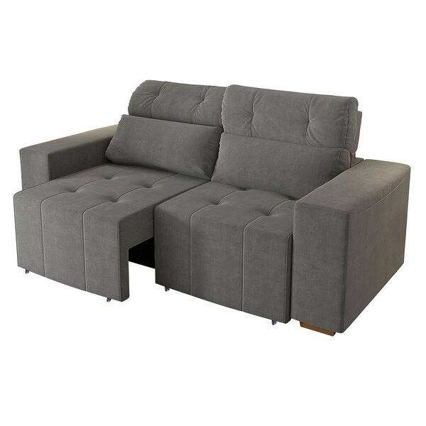 Sofá Retrátil 2 Lugares Alabama 2 5m Em Veludo Light Cinza -