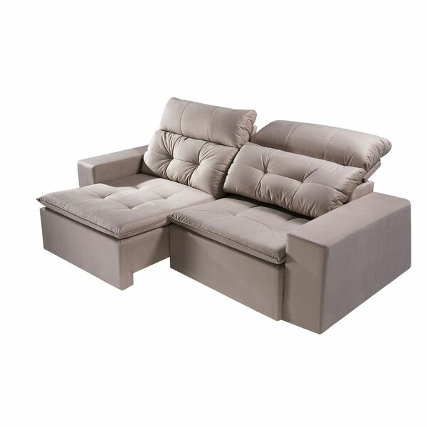 Sofá Retrátil 2 Lugares Londres 170cm Veludo Bege - Gran Belo