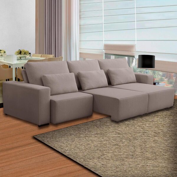 Sofá Retrátil 3,80m Espuma D28 Mola Bonnel Capri Linho Marrom