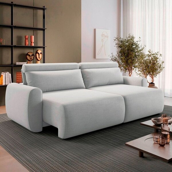 Sofá Retrátil 3 Lugares 180cm Em Linho City Cinza Claro