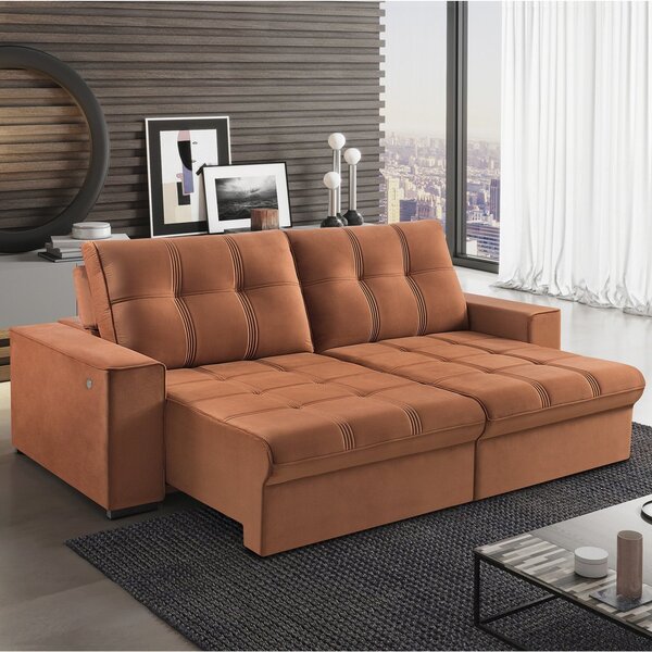 Sofá Retrátil 3 Lugares 190cm Palace Com Usb Terracota