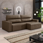 Sofá Retrátil 3 Lugares 204cm 2 Módulos Nero Couro Cappuccino