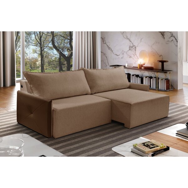 Sofá Retrátil 3 Lugares 210cm Braço Em Corino Com Usb Linho S