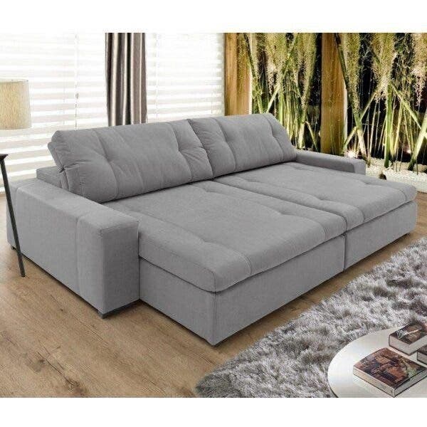 Sofá Retrátil 3 Lugares 220cm Isaac Espresso Móveis Cinza...