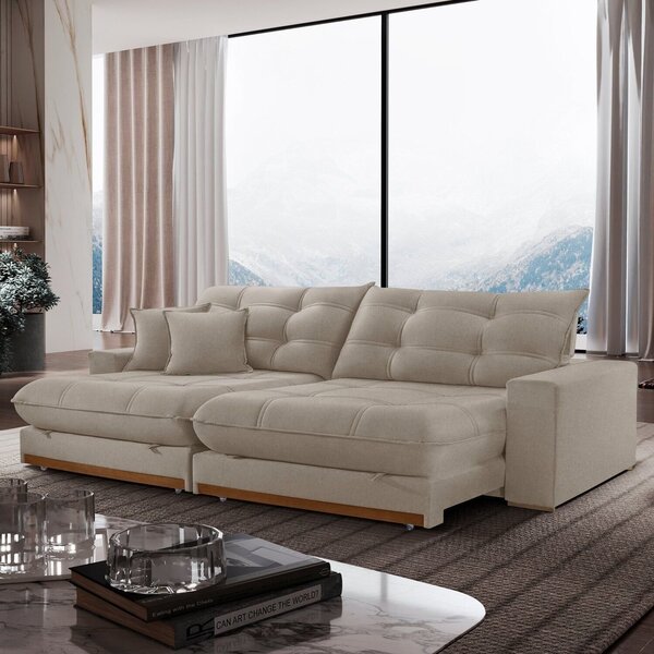 Sofá Retrátil 3 Lugares 230cm Linho Belize Marrom