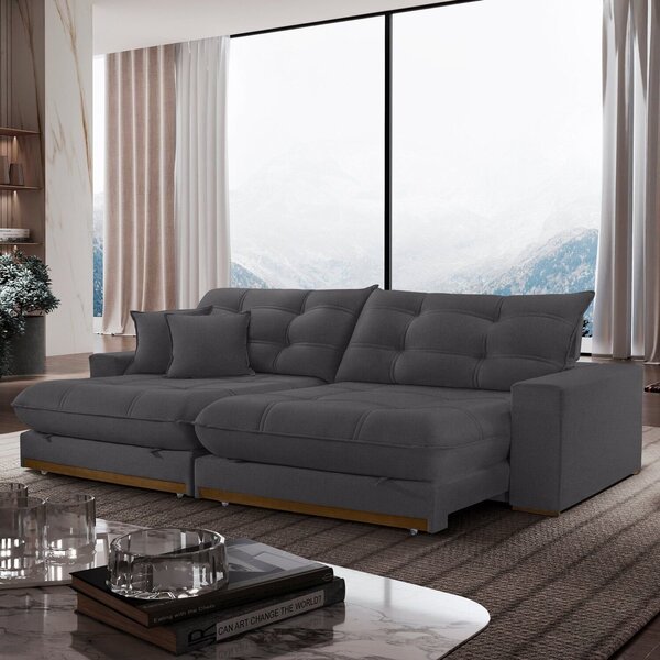 Sofá Retrátil 3 Lugares 250cm Linho Belize Grafite