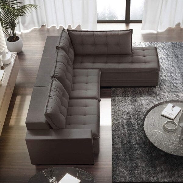 Sofá Retrátil 3 Lugares Com Chaise 256cm Presidente  Marrom